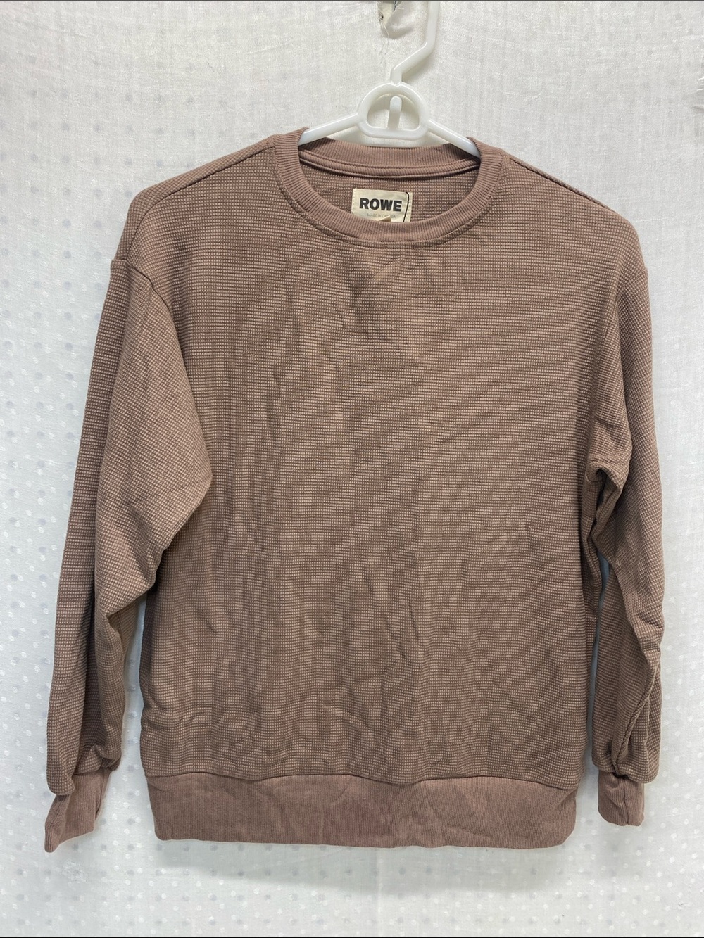 Rowe Unisex Crewneck Waffle Knit Sweater Brown NEW